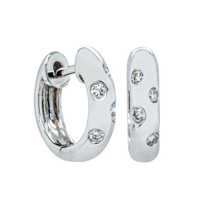 18ct White Gold .13ct Diamond Lucky Huggie Earrings-Earrings-Walker & Hall