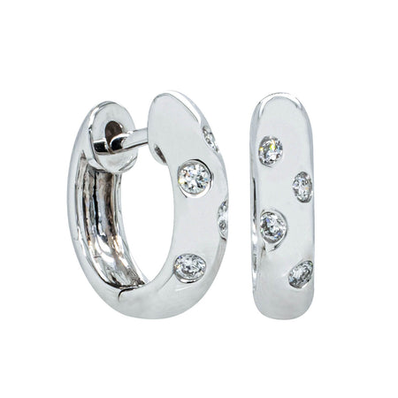 18ct White Gold .13ct Diamond Lucky Huggie Earrings-Earrings-Walker & Hall