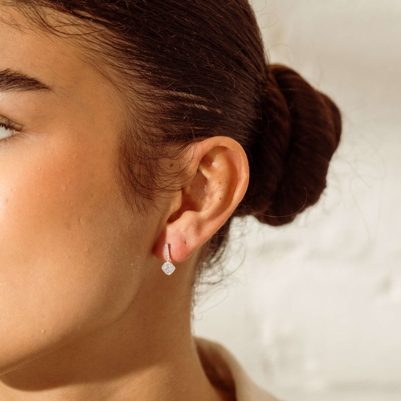 18ct White Gold .31ct Diamond Cluster Drop Earrings-Earrings-Walker & Hall