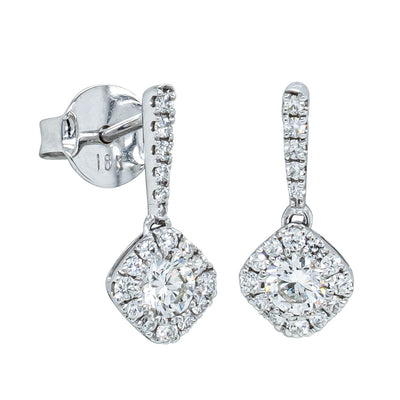 18ct White Gold .31ct Diamond Cluster Drop Earrings-Earrings-Walker & Hall