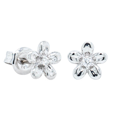 9ct White Gold .04ct Diamond Flower Stud Earrings-Earrings-Walker & Hall