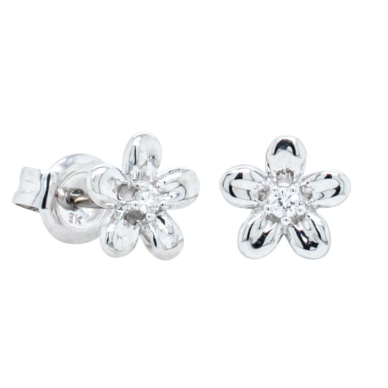 9ct White Gold .04ct Diamond Flower Stud Earrings-Earrings-Walker & Hall