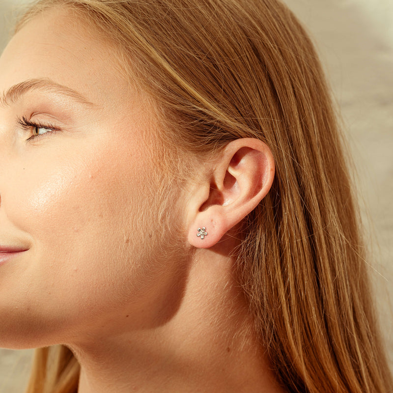 9ct White Gold .04ct Diamond Flower Stud Earrings-Earrings-Walker & Hall