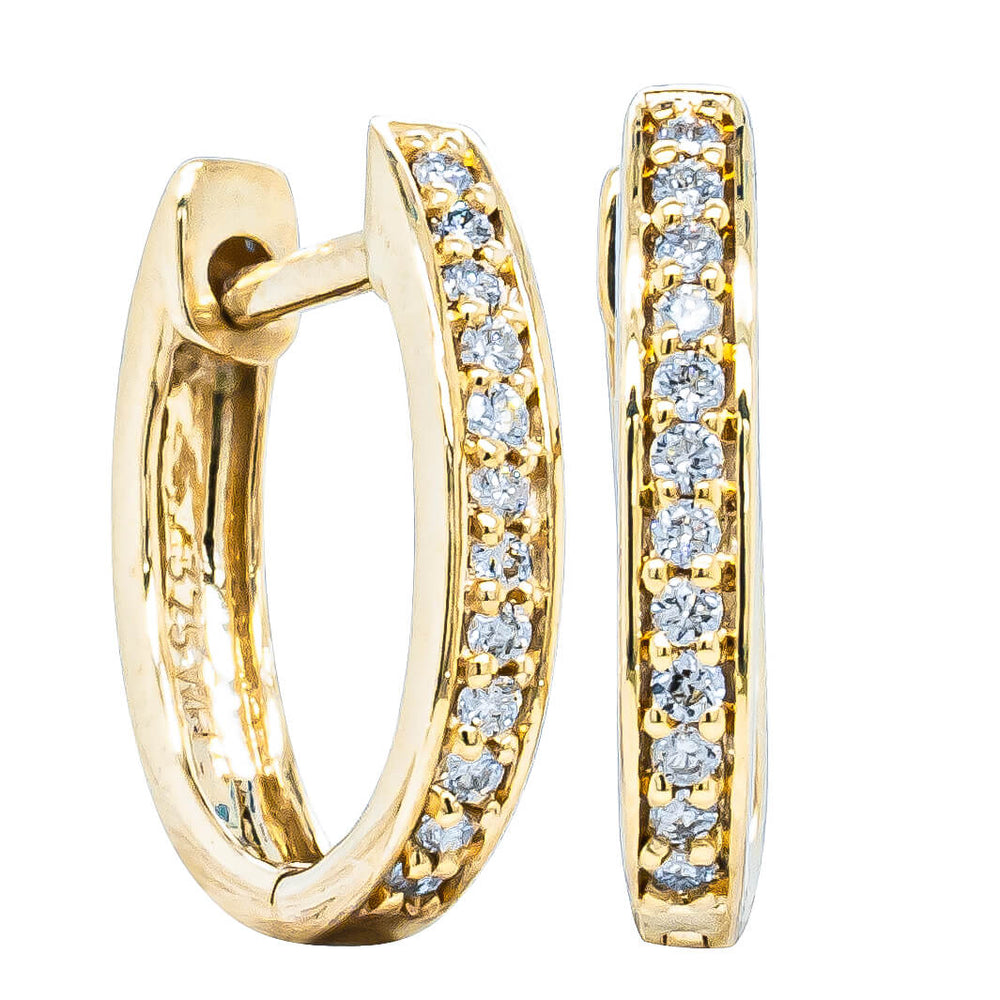 9ct Yellow Gold .15ct Diamond Hoops-Earrings-Walker & Hall