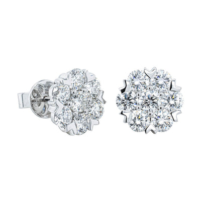 18ct White Gold 3.01ct Diamond Lotus Stud Earrings-Earrings-Walker & Hall