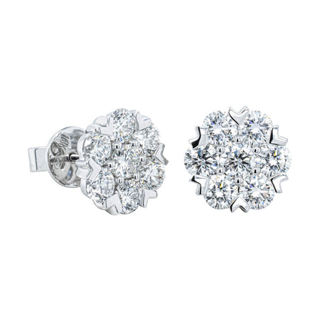 18ct White Gold 3.01ct Diamond Lotus Stud Earrings-Earrings-Walker & Hall
