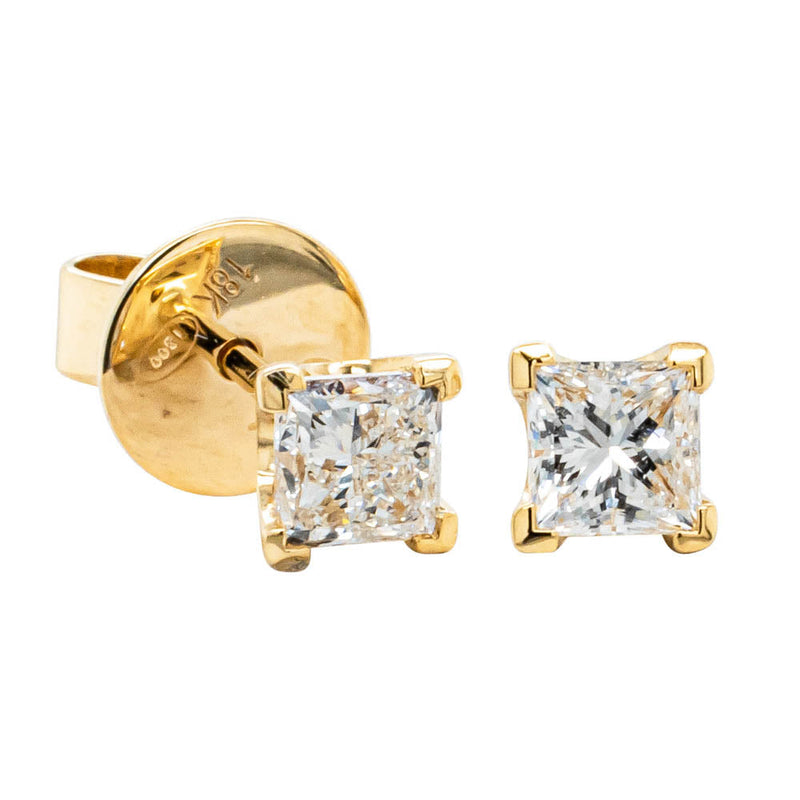 18ct Yellow Gold .82ct Princess Cut Diamond Blossom Stud Earrings-Earrings-Walker & Hall