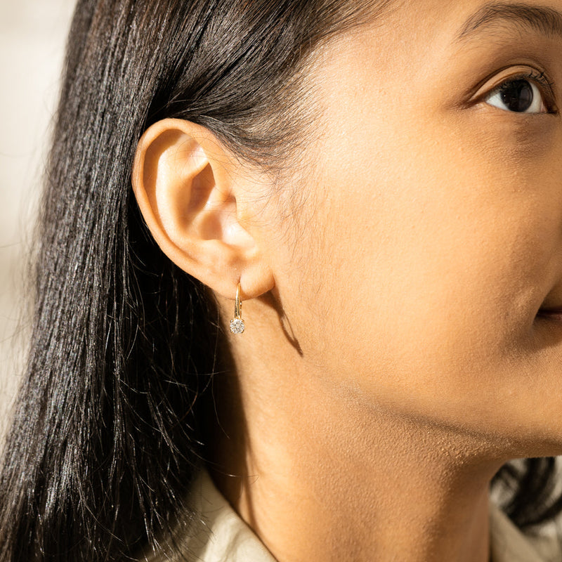 18ct Yellow Gold .60ct Diamond Blossom Hook Earrings-Earrings-Walker & Hall