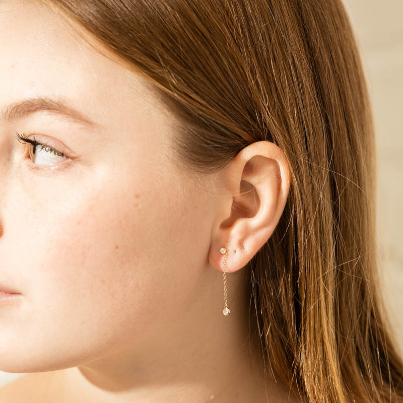 18ct Yellow Gold Diamond Drop Earrings-Earrings-Walker & Hall