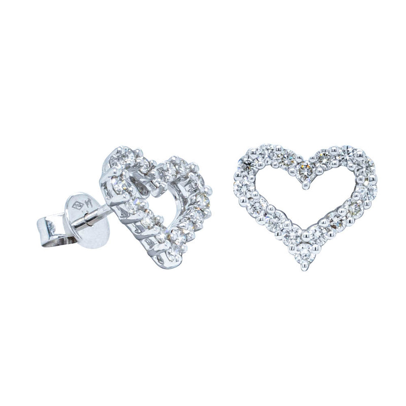 18ct White Gold .46ct Diamond Heart Stud Earrings-Earrings-Walker & Hall