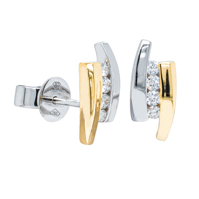 18ct Yellow & White Gold Diamond Earrings-Earrings-Walker & Hall