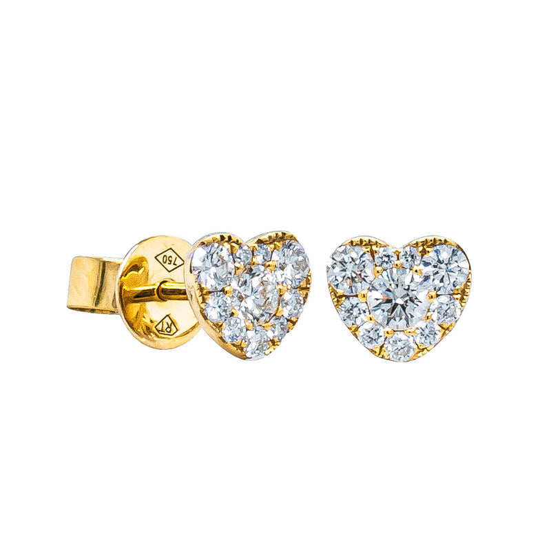18ct Yellow Gold Diamond Heart Studs-Earrings-Walker & Hall