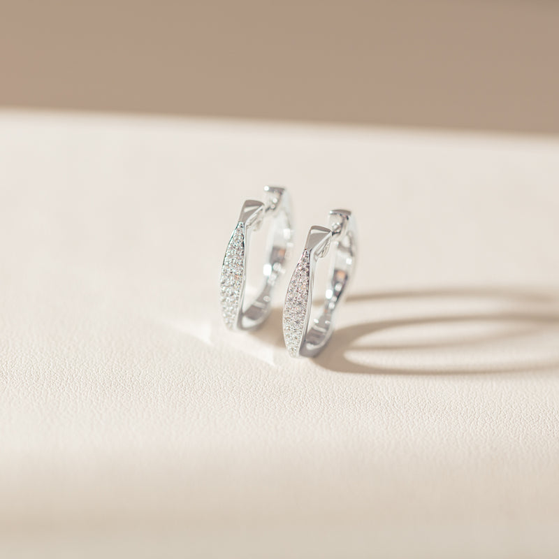 18ct White Gold .20ct Diamond Eos Hoop Earrings-Earrings-Walker & Hall