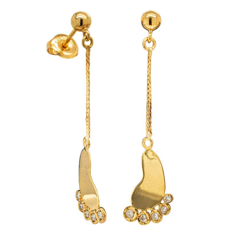 Deja Vu 14ct Yellow Gold Diamond Footprint Earrings-Earrings-Walker & Hall