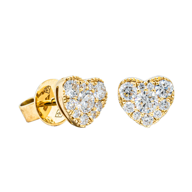 18ct Yellow Gold .63ct Diamond Heart Studs-Earrings-Walker & Hall