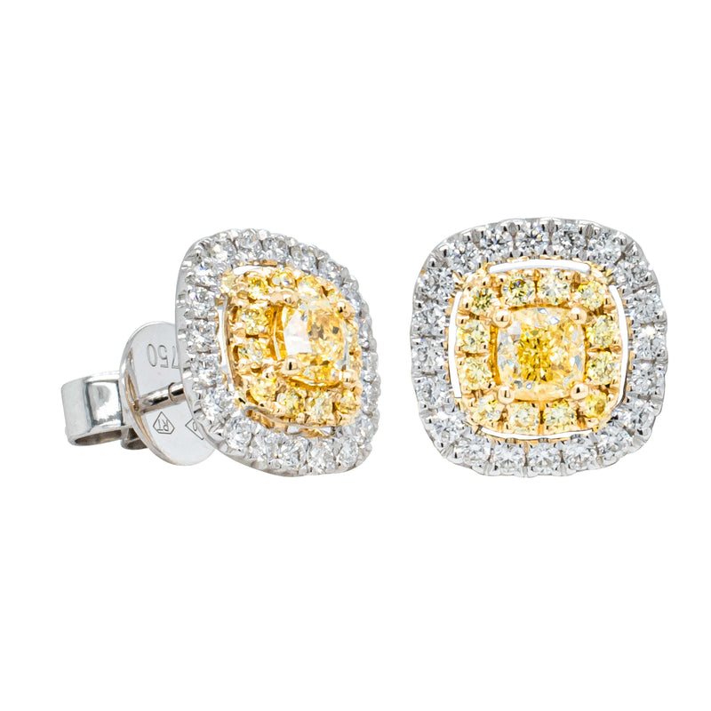 18ct White & Yellow Gold .67ct Yellow Diamond Earrings-Earrings-Walker & Hall