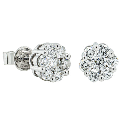 Deja Vu 18ct White Gold 1.00ct Diamond Cluster Stud Earrings-Earrings-Walker & Hall