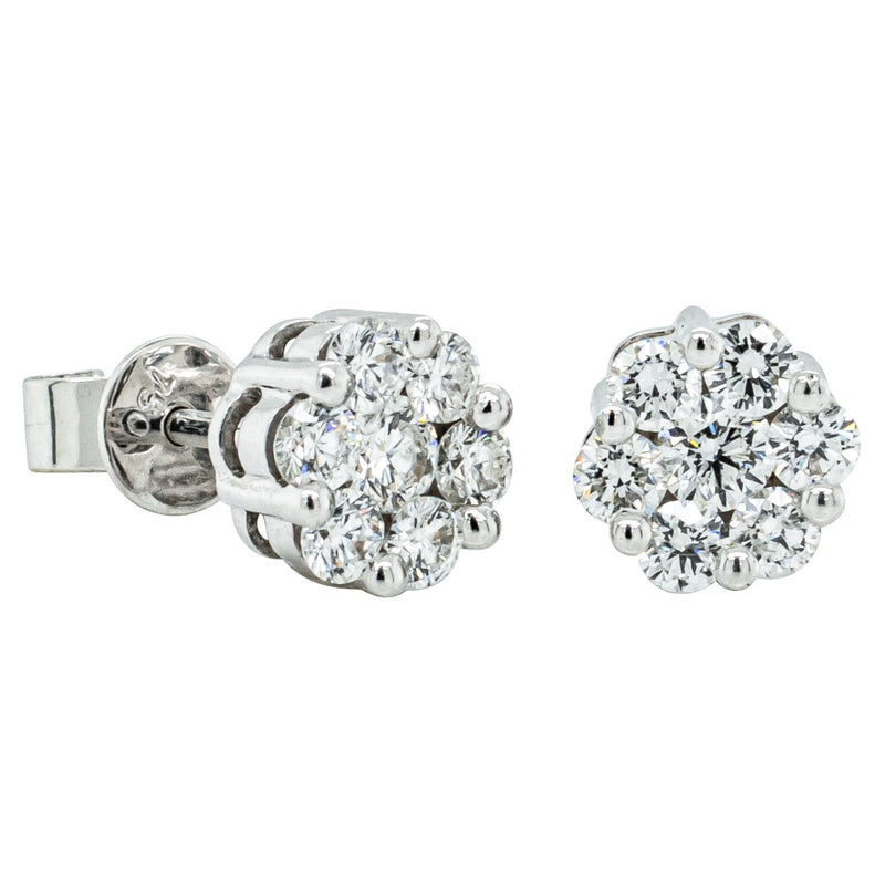 Deja Vu 18ct White Gold 1.00ct Diamond Cluster Stud Earrings-Earrings-Walker & Hall