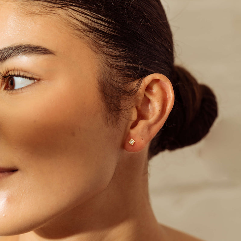 18ct Yellow Gold .25ct Princess Cut Diamond Natalia Stud Earrings-Earrings-Walker & Hall