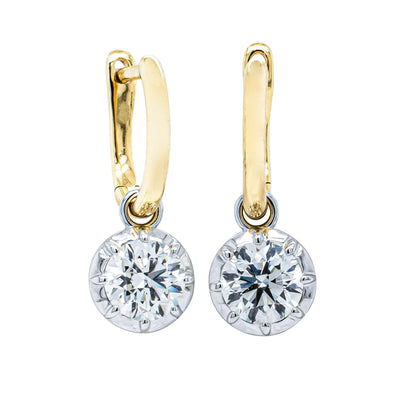 18ct Yellow & White Gold Diamond Drop Earrings-Earrings-Walker & Hall