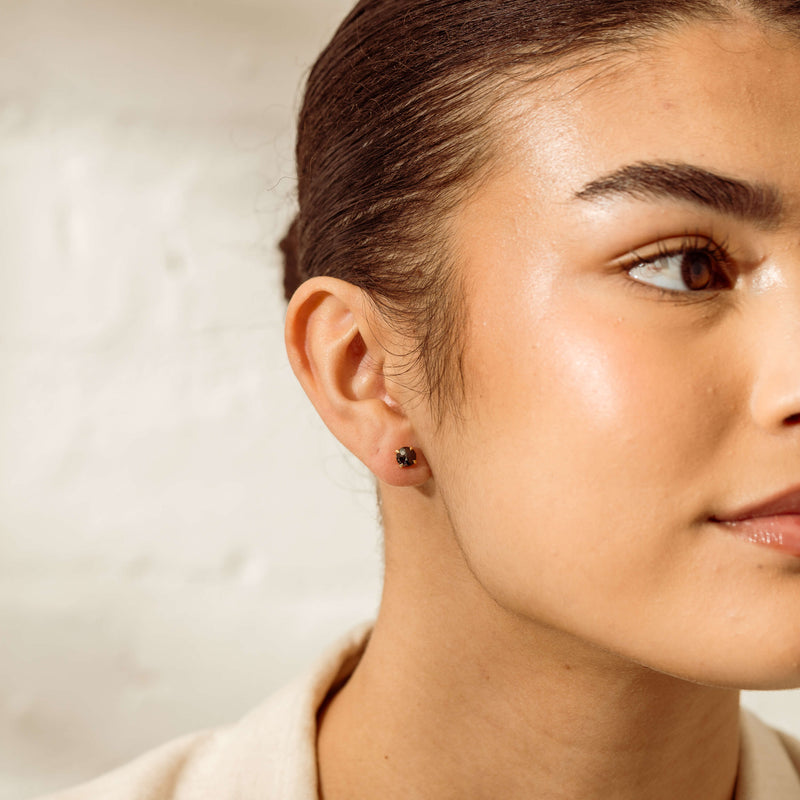 18ct Yellow Gold 1.00ct Rose-Cut Black Diamond Stud Earrings - Earrings - Walker & Hall