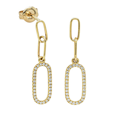 9ct Yellow Gold Diamond Oval Link Drop Earrings - Earrings - Walker & Hall