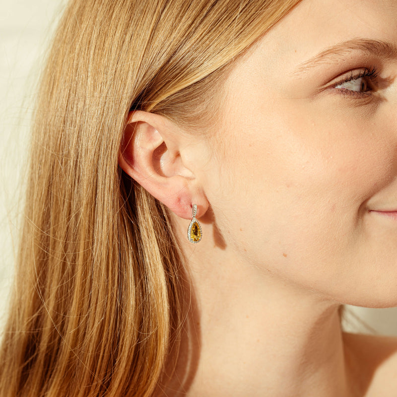 18ct White Gold Beryl & Diamond Halo Earrings-Earrings-Walker & Hall