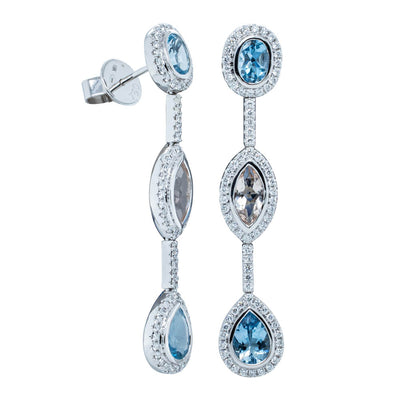 18ct White Gold 1.81ct Aquamarine, Morganite & Diamond Drop Earrings-Earrings-Walker & Hall