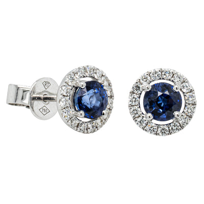 18ct White Gold 1.24ct Sapphire & Diamond Earrings-Earrings-Walker & Hall