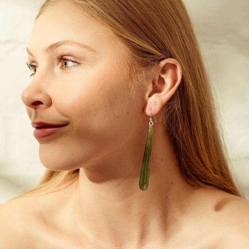 NZ Greenstone Drop Earrings-Earrings-Walker & Hall
