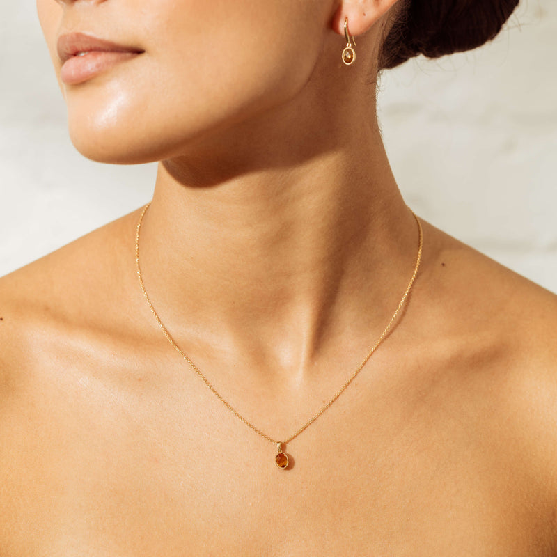 9ct Yellow Gold Citrine Elderflower Pendant-Necklace-Walker & Hall