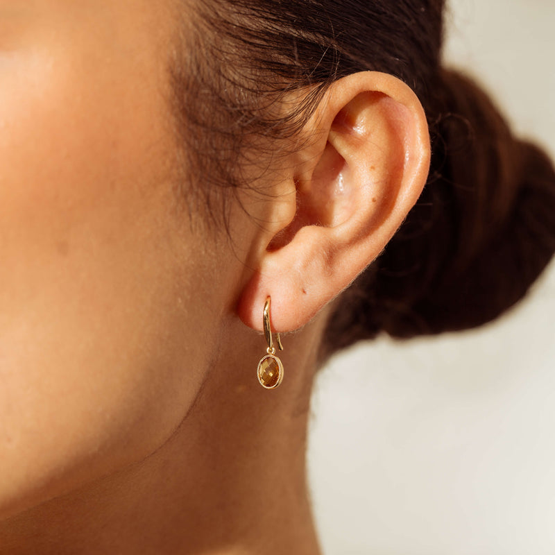 9ct Yellow Gold Citrine Elderflower Earrings-Earrings-Walker & Hall