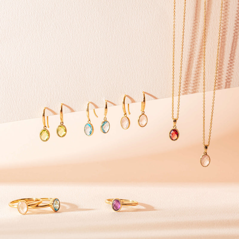 9ct Yellow Gold Rose Quartz Rosehip Pendant-Necklace-Walker & Hall