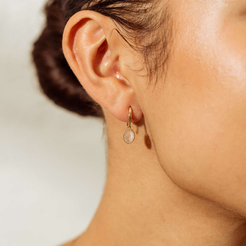 9ct Yellow Gold Rose Quartz Rosehip Earrings-Earrings-Walker & Hall