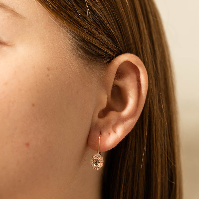18ct Rose Gold 1.52ct Morganite & Diamond Mini Sierra Earrings-Earrings-Walker & Hall
