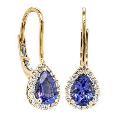 18ct Yellow Gold 1.66ct Tanzanite & Diamond Mini Sierra Earrings-Earrings-Walker & Hall