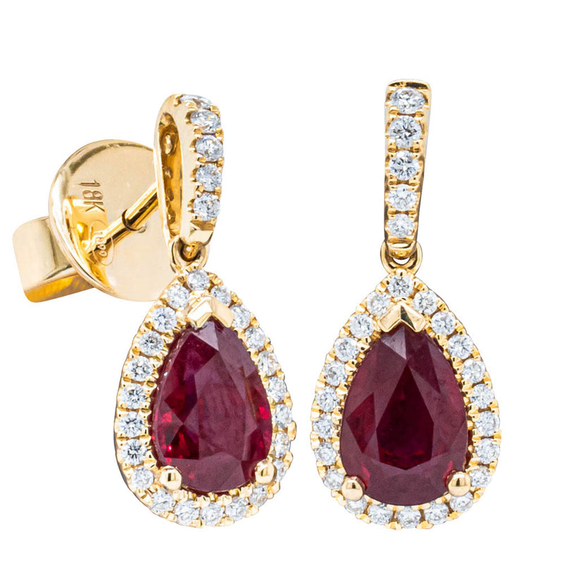 18ct Yellow Gold 1.93ct Ruby & Diamond Earrings-Earrings-Walker & Hall