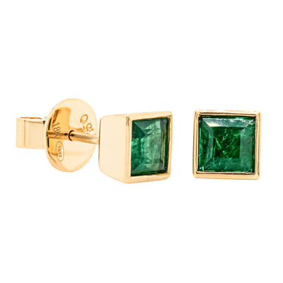 18ct Yellow Gold 1.55ct Emerald Stud Earrings-Earrings-Walker & Hall