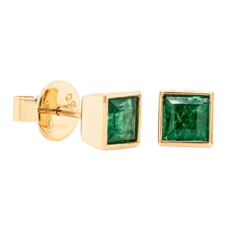 18ct Yellow Gold 1.55ct Emerald Stud Earrings-Earrings-Walker & Hall