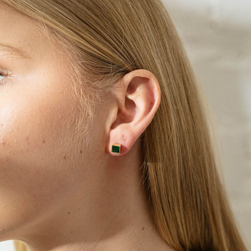 18ct Yellow Gold 1.55ct Emerald Stud Earrings-Earrings-Walker & Hall