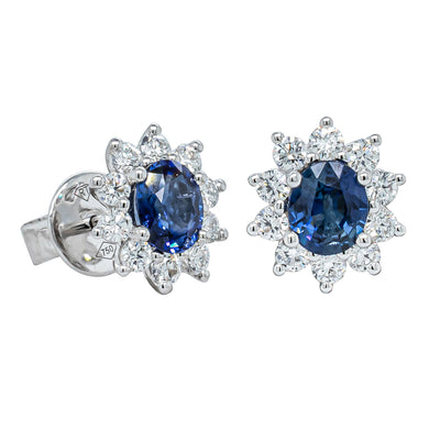 18ct White Gold 1.07ct Sapphire & Diamond Earrings-Earrings-Walker & Hall