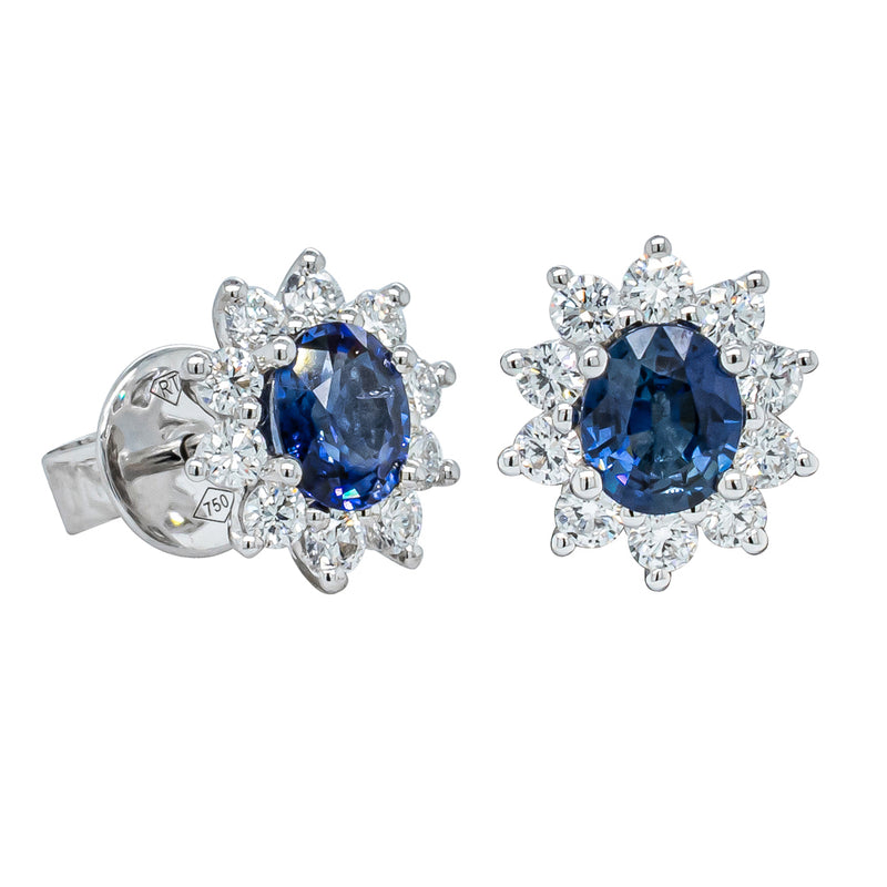 18ct White Gold 1.07ct Sapphire & Diamond Earrings-Earrings-Walker & Hall