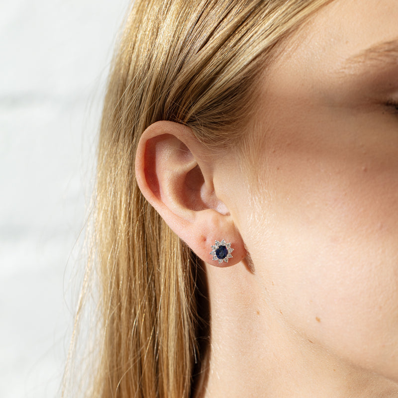 18ct White Gold 1.07ct Sapphire & Diamond Earrings-Earrings-Walker & Hall