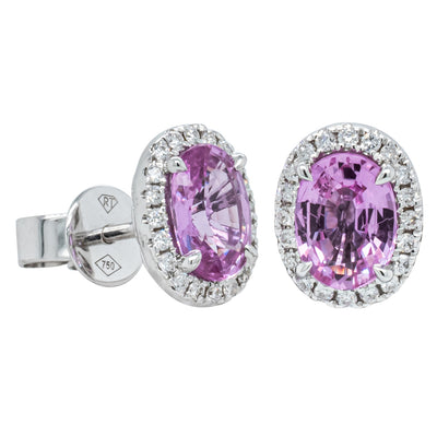 18ct White Gold Pink Sapphire & Diamond Earrings-Earrings-Walker & Hall
