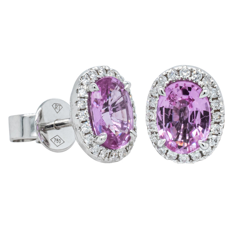 18ct White Gold Pink Sapphire & Diamond Earrings-Earrings-Walker & Hall