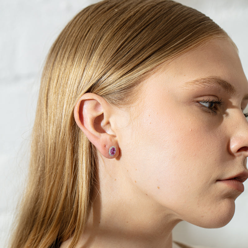 18ct White Gold Pink Sapphire & Diamond Earrings-Earrings-Walker & Hall