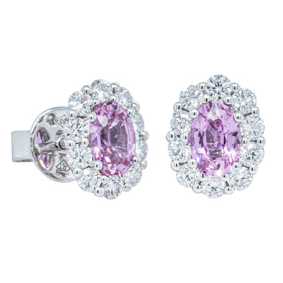 18ct White Gold 1.22ct Pink Sapphire & Diamond Earrings-Earrings-Walker & Hall