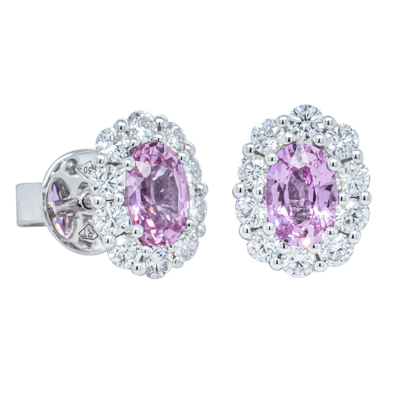 18ct White Gold 1.22ct Pink Sapphire & Diamond Earrings-Earrings-Walker & Hall