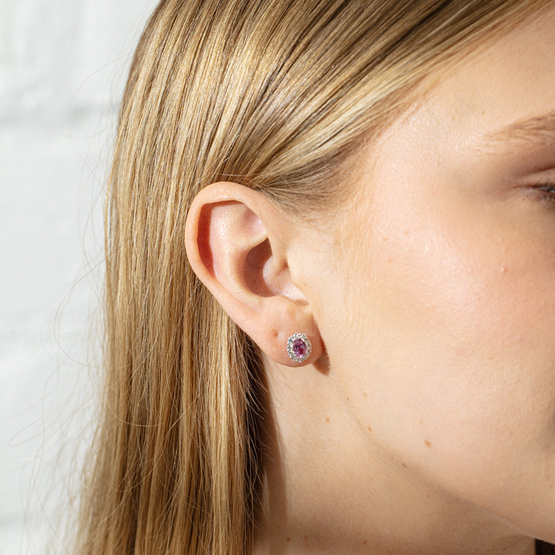 18ct White Gold 1.22ct Pink Sapphire & Diamond Earrings-Earrings-Walker & Hall