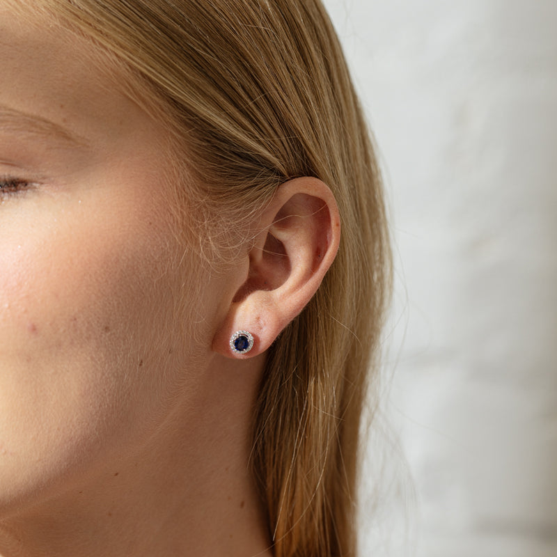 18ct White Gold 1.23ct Sapphire & Diamond Earrings-Earrings-Walker & Hall